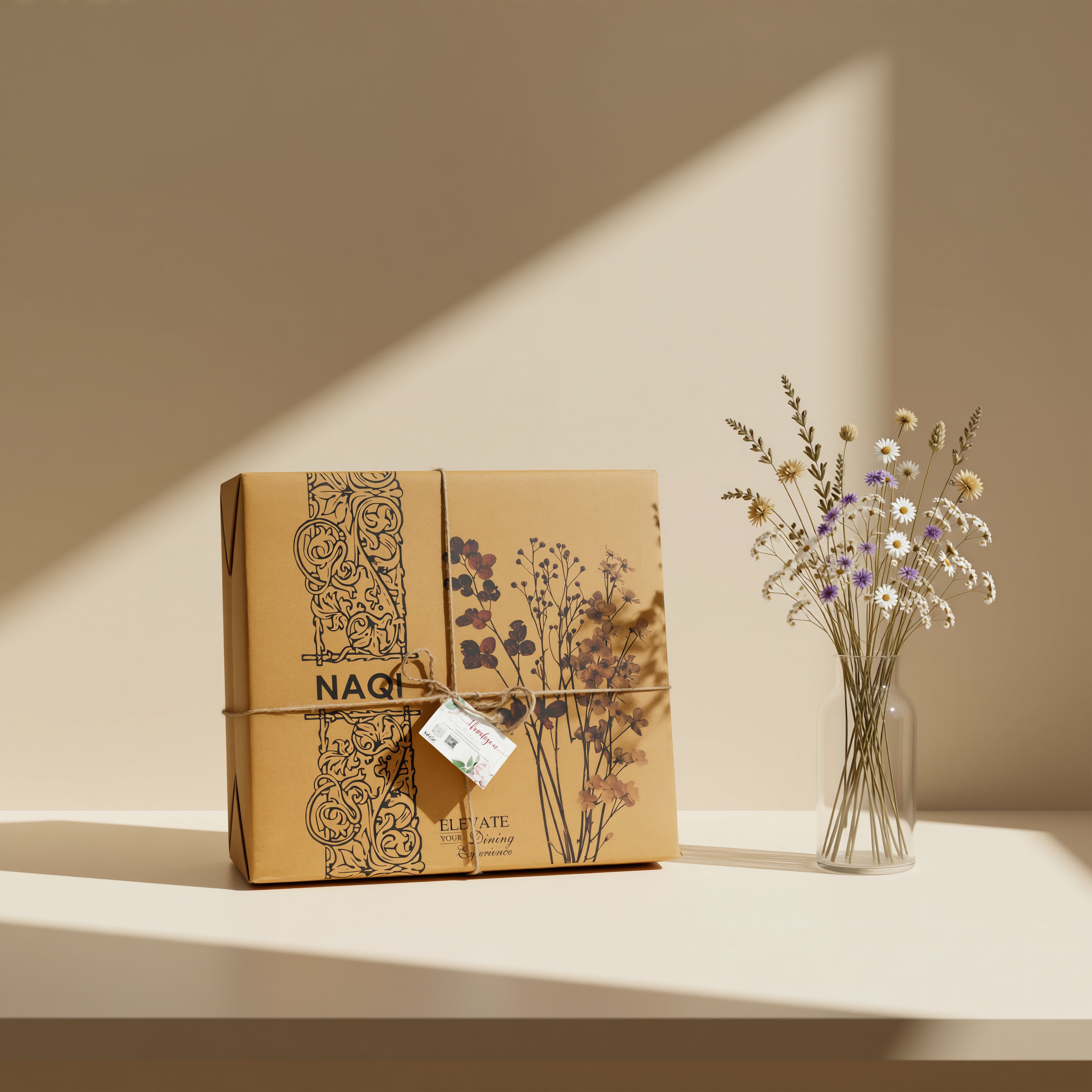 NQ1003D - NAQI TIMBER GLOW CANDLE WITH ROUND WOODEN STAND FLORAL